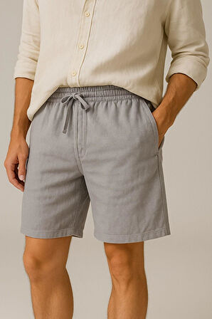 Erkek Cepli Keten Dokulu Şort
