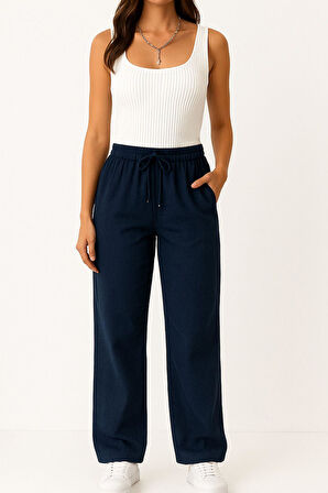 Kadın Pantolon – Yüksek Bel, Bağcıklı, Salaş Rahat Kalıp, Günlük Ve Şık Kullanım