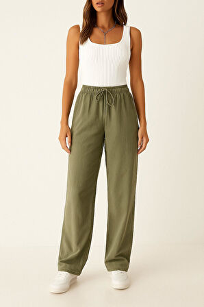 Kadın Pantolon – Yüksek Bel, Bağcıklı, Salaş Rahat Kalıp, Günlük Ve Şık Kullanım