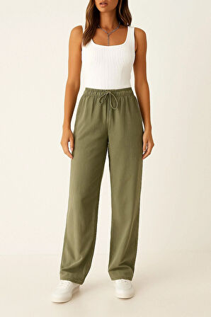 Kadın Pantolon – Yüksek Bel, Bağcıklı, Salaş Rahat Kalıp, Günlük Ve Şık Kullanım