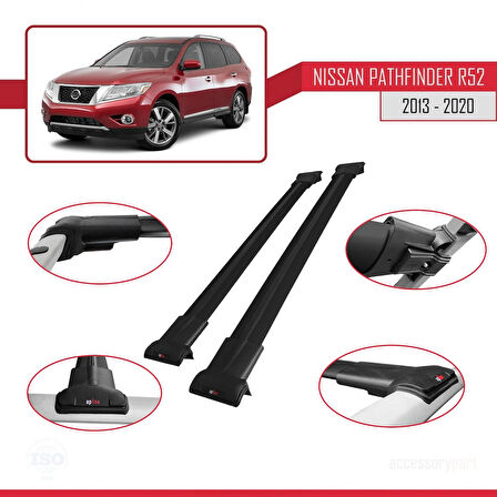 Nissan Pathfinder 4 (R52) 2013-2020 Arası ile Uyumlu FLY Model Ara Atkı Tavan Barı Siyah 2 Adet