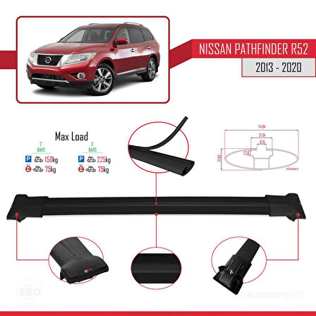 Nissan Pathfinder 4 (R52) 2013-2020 Arası ile Uyumlu FLY Model Ara Atkı Tavan Barı Siyah 2 Adet
