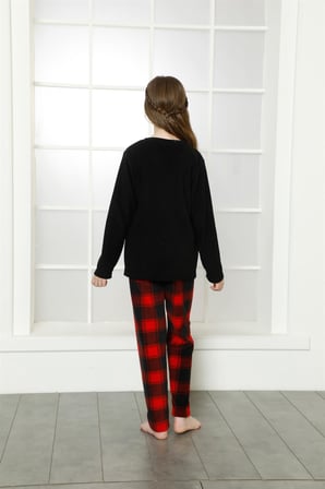 Moda Çizgi WelSoft Polar Çocuk Pijama Takımı 4632 Siyah