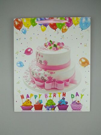 KARTON ÇANTA HAPPY BİRTHDAY PASTALI 26CM X 32CM - 1 ADET