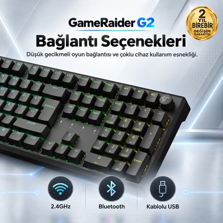 GameRaider G2 Keychron Super Switch Hotswap RGB Kablosuz Türkçe Mekanik Gaming Klavye