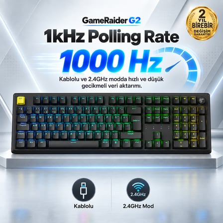 GameRaider G2 Keychron Super Switch Hotswap RGB Kablosuz Türkçe Mekanik Gaming Klavye