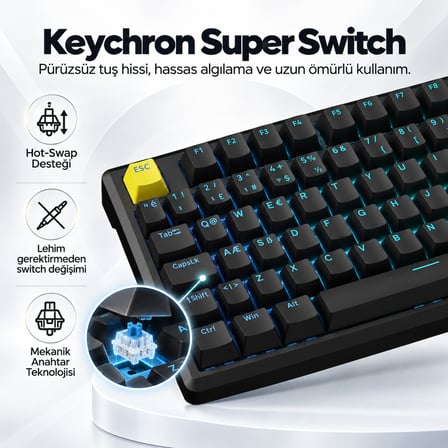 GameRaider G2 Pro Keychron Super Switch 8K Hz Hotswap RGB Kablosuz Türkçe Mekanik Gaming Klavye