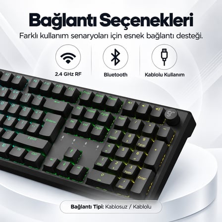GameRaider G2 Pro Keychron Super Switch 8K Hz Hotswap RGB Kablosuz Türkçe Mekanik Gaming Klavye