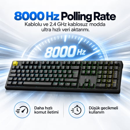 GameRaider G2 Pro Keychron Super Switch 8K Hz Hotswap RGB Kablosuz Türkçe Mekanik Gaming Klavye
