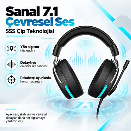 GameRaider Vibe RGB 7.1 Surround Gaming Kulaklık – 2 Yıl Birebir Değişim Garantili