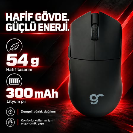 GameRaider GR3 PRO Max Obsidian Black PixArt 3950 Sensör Kablosuz Gaming Mouse
