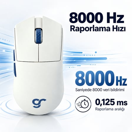 GameRaider GR3S Max Frost White 8K Hz PixArt 3950 Sensör Kablosuz Gaming Mouse