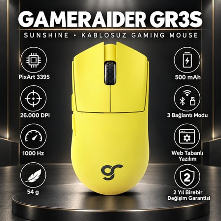 GameRaider GR3S Sunshine PixArt 3395 Sensör Kablosuz Gaming Mouse