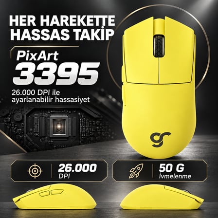 GameRaider GR3S Sunshine PixArt 3395 Sensör Kablosuz Gaming Mouse