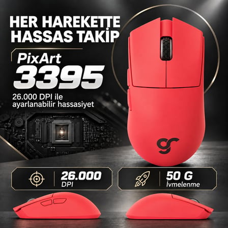 GameRaider GR3S Crimson Flame PixArt 3395 Sensör Kablosuz Gaming Mouse