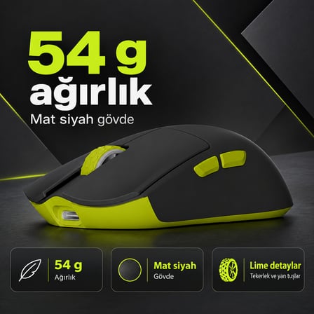 GameRaider GR3S PRO Obsidian Black PixArt 3395 Sensör Kablosuz Gaming Mouse