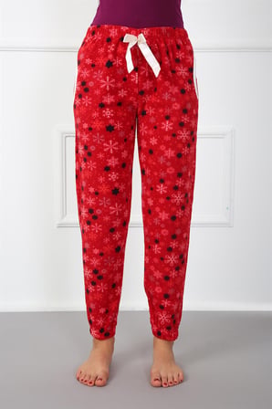 Moda Çizgi Bayan Welsoft Polar Tek Alt Pijama 210040 Kırmızı