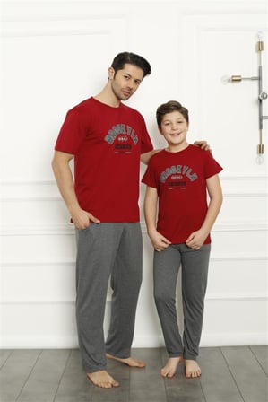 Moda Çizgi Baba Oğul Kırmızı Aile Pijama Takım Ayrı Ayrı Satılır 50102