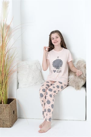 Moda Çizgi Anne Kız Aile I Love Yoga Pijama Takım Ayrı Ayrı Satılır 50101 Pudra