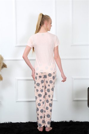 Moda Çizgi Kadın Kısa Kol Pijama Takım 20410 Pudra