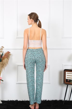 Moda Çizgi Kadın Pamuklu Alt Pijama 27454 Su Yeşili