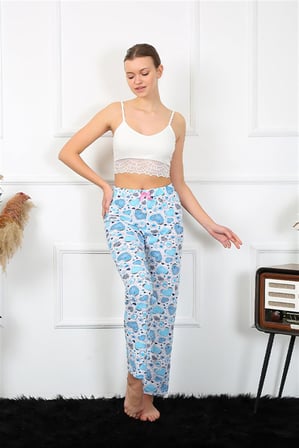 Moda Çizgi Kadın Pamuklu Alt Pijama 27469 Mavi