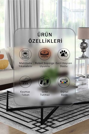 Yıkanabilir Kaymaz Taban Dijital Baskılı Halı ve Yolluk – Leke Tutmaz Salon & Mutfak Halısı