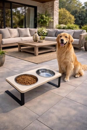 Reyo OK-AY Store Radessa Standlı XL Büyük ve Orta Boy Köpek ve Kedi Su Kabı Paslanmaz Çelik Krem