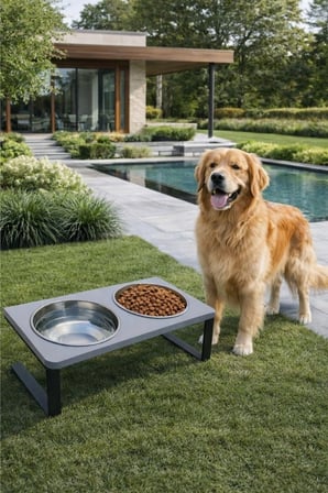 Reyo OK-AY Store Radessa Standlı XL Büyük ve Orta Boy Köpek ve Kedi Su Kabı Paslanmaz Çelik Gri