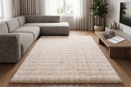 Bubble Tavşan Tüyü Bej Yumuşak Yıkanabilir Tabanlı Peluş Halı 100X150