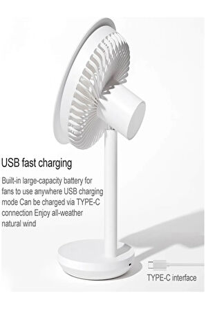 Vantilatör Usb Şarj Masaüstü Şarjlı Otomatik Döner Başlıklı Vantilatör Elektrik Fan Beyaz