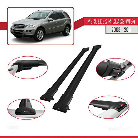 Mercedes M Class 2 (W164) 2005-2011 Arası ile Uyumlu FLY Model Ara Atkı Tavan Barı Siyah 2 Adet