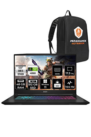 MSI Katana 17 B12VFK31 i5 12450H 48GB 512GB SSD RTX4060/8GB 105W 17.3" FHD 144Hz W11H  & PER4 ÇANTA