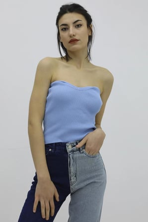 Likralı Triko Büstiyer Mavi - P-019895