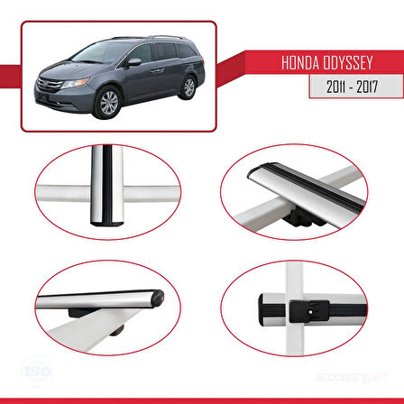 Honda Odyssey 2011-2017 Arası ile Uyumlu BASIC Model Ara Atkı Tavan Barı Gri 2 Adet