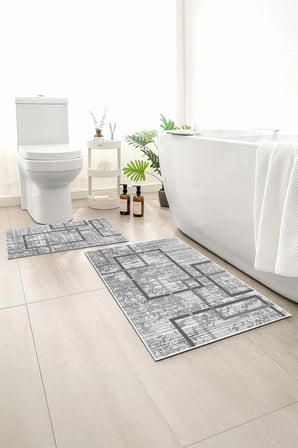 2 li Banyo Paspası, Yumuşak Banyo Halısı, Kaymaz Tabanlı, Yıkanabilir - 60x100 - 50 x60