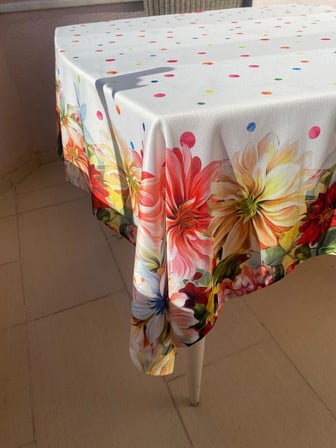 AnnaHome Linens Masa Örtüsü Çiçekli Puantiyeli Polyester 140x140 cm