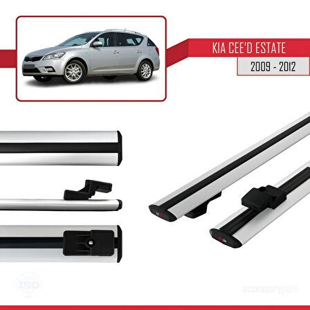 Kia Ceed (ED) SW Post-Facelift 2009-2012 Arası ile Uyumlu BASIC Model Ara Atkı Tavan Barı Gri 2 Adet