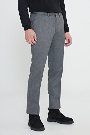 Comfort Fit Rahat Kesim Beli Gizli Lastikli Desenli Esnek Yan Cep Klasik Pantolon