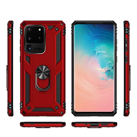 Gpack Samsung Galaxy S20 Ultra Kılıf Tank Koruma Vega Standlı Yüzüklü Mıknatıslı