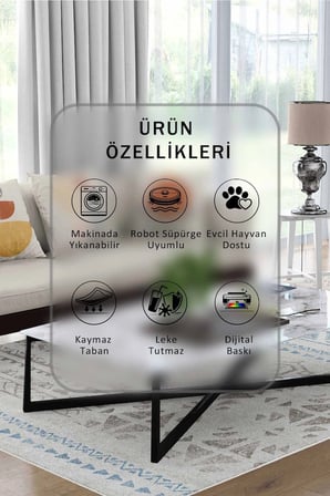 Yıkanabilir Kaymaz Taban Dijital Baskılı Halı ve Yolluk – Leke Tutmaz Salon & Mutfak Halısı