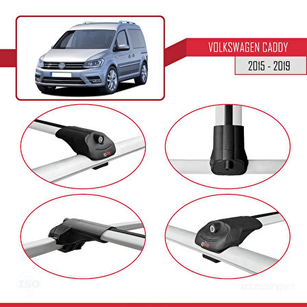 Volkswagen Caddy 3 (SA) 2015-2019 Arası ile Uyumlu ACE-1 Ara Atkı Tavan Barı Gri 2 Adet