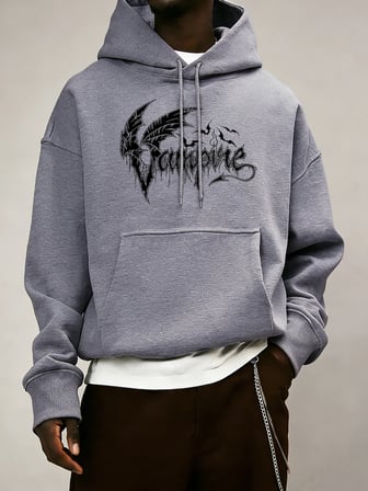 Vampir Yarasa Kanatları Desen Erkekler Temel Tüm Maç Hoody Gevşek Polar Elbise Rahat Cep Kaza