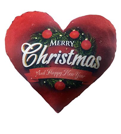 Yeni Yıla Özel: Merry Christmas Baskılı 2 Adet Kalp Yastık