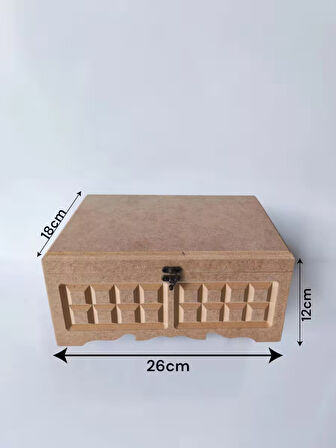 Ahşap-boyanabilir-desenli-takı-makyaj-aksesuar-dekoratif Çok Amaçlı Dikdörtgen Kutu