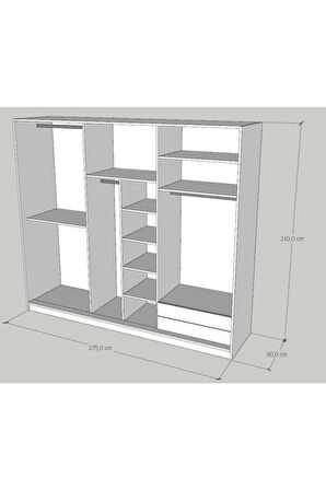 Üç Kapaklı Sürgülü Gardırop 275 Lik (PARLAK BEYAZ)