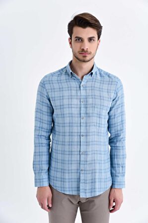 Mavi Slim Fit Keten Gömlek | XS