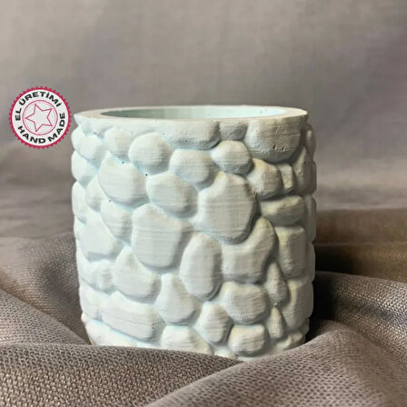 Uretti - Ayşe 7362 - El Yapımı Taş Tozu Minik Mavi Dekoratif Saksı - 6 x 6 cm
