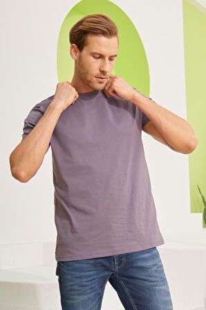 Erkek Bisiklet Yaka Slim Fit Basic Tişört Antrasit