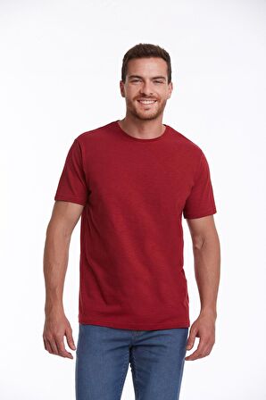 Kırmızı Regular Fit %100 Pamuk Bisiklet Yaka Tişört | L